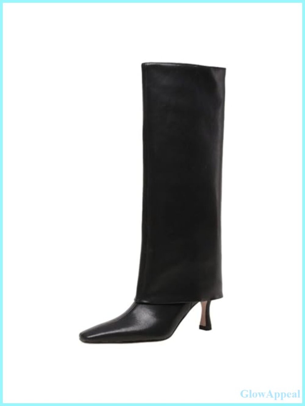 Women's Square Toe Slip On Fold Over Knee High Stiletto Boots PU Leather